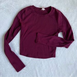 Bozzolo Maroon Ribbed Long Sleeve Top